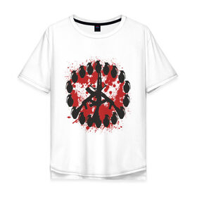 Мужская футболка хлопок Oversize с принтом знак peace мир оружием в Санкт-Петербурге, 100% хлопок | свободный крой, круглый ворот, “спинка” длиннее передней части | Тематика изображения на принте: peace | знак peace мир оружие | мир