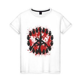 Женская футболка хлопок с принтом знак peace мир оружием в Санкт-Петербурге, 100% хлопок | прямой крой, круглый вырез горловины, длина до линии бедер, слегка спущенное плечо | peace | знак peace мир оружие | мир