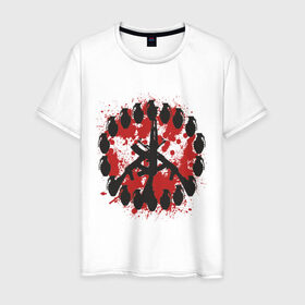 Мужская футболка хлопок с принтом знак peace мир оружием в Санкт-Петербурге, 100% хлопок | прямой крой, круглый вырез горловины, длина до линии бедер, слегка спущенное плечо. | peace | знак peace мир оружие | мир