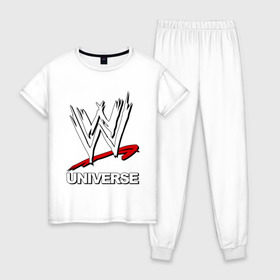 Женская пижама хлопок с принтом WWE universe в Санкт-Петербурге, 100% хлопок | брюки и футболка прямого кроя, без карманов, на брюках мягкая резинка на поясе и по низу штанин | джон сина