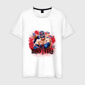 Мужская футболка хлопок с принтом WWE Mysterio в Санкт-Петербурге, 100% хлопок | прямой крой, круглый вырез горловины, длина до линии бедер, слегка спущенное плечо. | джон сина