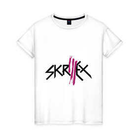 Женская футболка хлопок с принтом Skrillex logo в Санкт-Петербурге, 100% хлопок | прямой крой, круглый вырез горловины, длина до линии бедер, слегка спущенное плечо | dub step | dubstep | skrilex | skrillex | даб степ | дабстеп | ди джей | диджей | музыка | скриллекс