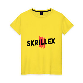 Женская футболка хлопок с принтом Skrillex logo 2 в Санкт-Петербурге, 100% хлопок | прямой крой, круглый вырез горловины, длина до линии бедер, слегка спущенное плечо | dub step | dubstep | skrilex | skrillex | даб степ | дабстеп | ди джей | диджей | музыка | скриллекс