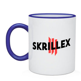 Кружка двухцветная с принтом Skrillex logo 2 в Санкт-Петербурге, керамика | объем — 330 мл, диаметр — 80 мм. Цветная ручка и кайма сверху, в некоторых цветах — вся внутренняя часть | Тематика изображения на принте: dub step | dubstep | skrilex | skrillex | даб степ | дабстеп | ди джей | диджей | музыка | скриллекс