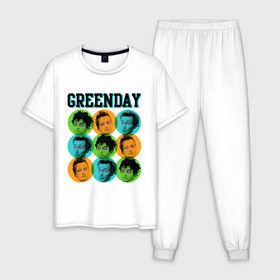 Мужская пижама хлопок с принтом Green Day all в Санкт-Петербурге, 100% хлопок | брюки и футболка прямого кроя, без карманов, на брюках мягкая резинка на поясе и по низу штанин
 | green day | rock | грин дэй | лица | музыка | рок группа | солист | участники