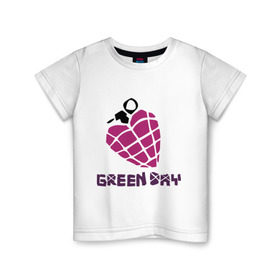 Детская футболка хлопок с принтом Green day is love в Санкт-Петербурге, 100% хлопок | круглый вырез горловины, полуприлегающий силуэт, длина до линии бедер | billie joe armstrong | green day | green day t shirt | rock | билли джо армстронг | граната | грин дэй | любовь | музыка | рок группа | рука | сердце