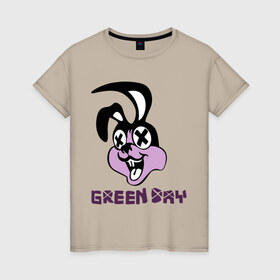 Женская футболка хлопок с принтом Green day rabbit в Санкт-Петербурге, 100% хлопок | прямой крой, круглый вырез горловины, длина до линии бедер, слегка спущенное плечо | green day | rock | грин дэй | кролик | музыка | рок группа