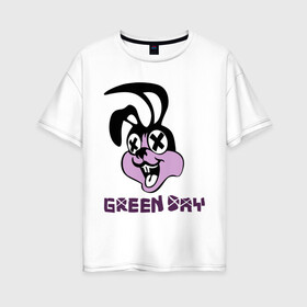 Женская футболка хлопок Oversize с принтом Green day rabbit в Санкт-Петербурге, 100% хлопок | свободный крой, круглый ворот, спущенный рукав, длина до линии бедер
 | green day | rock | грин дэй | кролик | музыка | рок группа