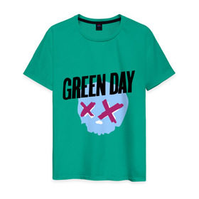Мужская футболка хлопок с принтом Green day skull в Санкт-Петербурге, 100% хлопок | прямой крой, круглый вырез горловины, длина до линии бедер, слегка спущенное плечо. | Тематика изображения на принте: green day | rock | грин дэй | музыка | рок группа