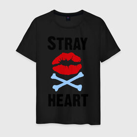Мужская футболка хлопок с принтом Stray heart в Санкт-Петербурге, 100% хлопок | прямой крой, круглый вырез горловины, длина до линии бедер, слегка спущенное плечо. | green day | rock | грин дэй | губы | кости | музыка | поцелуйчик | рок группа