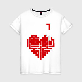 Женская футболка хлопок с принтом Heart tetris сердце тетрис в Санкт-Петербурге, 100% хлопок | прямой крой, круглый вырез горловины, длина до линии бедер, слегка спущенное плечо | heart tetris сердце тетрис | сердечко | сердце | тетрис сердце