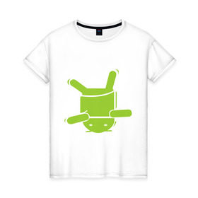 Женская футболка хлопок с принтом android na golove в Санкт-Петербурге, 100% хлопок | прямой крой, круглый вырез горловины, длина до линии бедер, слегка спущенное плечо | 