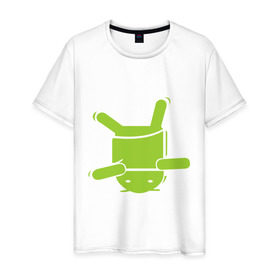 Мужская футболка хлопок с принтом android na golove в Санкт-Петербурге, 100% хлопок | прямой крой, круглый вырез горловины, длина до линии бедер, слегка спущенное плечо. | 