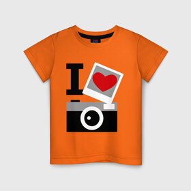 Детская футболка хлопок с принтом Я люблю фото в Санкт-Петербурге, 100% хлопок | круглый вырез горловины, полуприлегающий силуэт, длина до линии бедер | i love photo | для фотографов | фотоаппарат | фотографам | я люблю фото