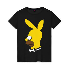Женская футболка хлопок с принтом Playboy Homer Simpson в Санкт-Петербурге, 100% хлопок | прямой крой, круглый вырез горловины, длина до линии бедер, слегка спущенное плечо | гомер