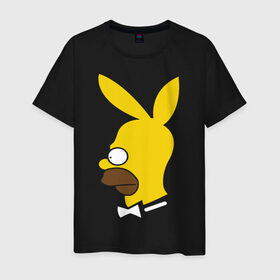 Мужская футболка хлопок с принтом Playboy Homer Simpson в Санкт-Петербурге, 100% хлопок | прямой крой, круглый вырез горловины, длина до линии бедер, слегка спущенное плечо. | гомер