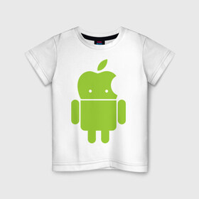 Детская футболка хлопок с принтом Android Applehead в Санкт-Петербурге, 100% хлопок | круглый вырез горловины, полуприлегающий силуэт, длина до линии бедер | android | apple | админам | андроид | для админов | эпл