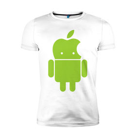 Мужская футболка премиум с принтом Android Applehead в Санкт-Петербурге, 92% хлопок, 8% лайкра | приталенный силуэт, круглый вырез ворота, длина до линии бедра, короткий рукав | android | apple | админам | андроид | для админов | эпл