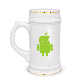 Кружка пивная с принтом Android Applehead в Санкт-Петербурге,  керамика (Материал выдерживает высокую температуру, стоит избегать резкого перепада температур) |  объем 630 мл | android | apple | админам | андроид | для админов | эпл