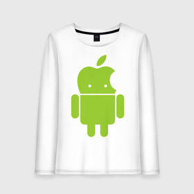 Женский лонгслив хлопок с принтом Android Applehead в Санкт-Петербурге, 100% хлопок |  | android | apple | админам | андроид | для админов | эпл