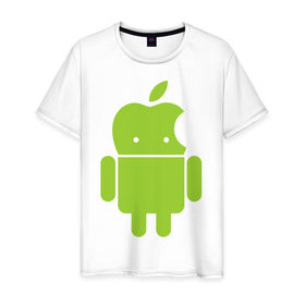 Мужская футболка хлопок с принтом Android Applehead в Санкт-Петербурге, 100% хлопок | прямой крой, круглый вырез горловины, длина до линии бедер, слегка спущенное плечо. | android | apple | админам | андроид | для админов | эпл