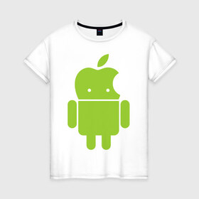 Женская футболка хлопок с принтом Android Applehead в Санкт-Петербурге, 100% хлопок | прямой крой, круглый вырез горловины, длина до линии бедер, слегка спущенное плечо | android | apple | админам | андроид | для админов | эпл