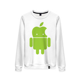 Женский свитшот хлопок с принтом Android Applehead в Санкт-Петербурге, 100% хлопок | прямой крой, круглый вырез, на манжетах и по низу широкая трикотажная резинка  | android | apple | админам | андроид | для админов | эпл