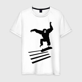 Мужская футболка хлопок с принтом Обезьянка на скейте в Санкт-Петербурге, 100% хлопок | прямой крой, круглый вырез горловины, длина до линии бедер, слегка спущенное плечо. | Тематика изображения на принте: 