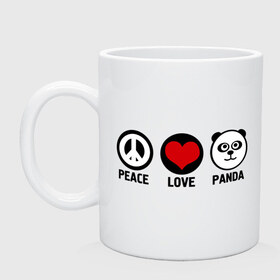Кружка с принтом Peace, love, panda (мир любовь панда) в Санкт-Петербурге, керамика | объем — 330 мл, диаметр — 80 мм. Принт наносится на бока кружки, можно сделать два разных изображения | Тематика изображения на принте: love | panda | peace | любовь | мир