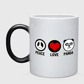 Кружка хамелеон с принтом Peace, love, panda (мир любовь панда) в Санкт-Петербурге, керамика | меняет цвет при нагревании, емкость 330 мл | Тематика изображения на принте: love | panda | peace | любовь | мир