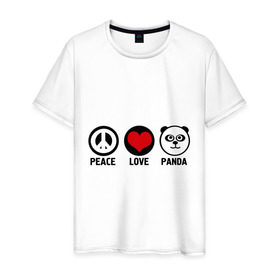 Мужская футболка хлопок с принтом Peace, love, panda (мир любовь панда) в Санкт-Петербурге, 100% хлопок | прямой крой, круглый вырез горловины, длина до линии бедер, слегка спущенное плечо. | love | panda | peace | любовь | мир