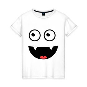 Женская футболка хлопок с принтом Хитрый смайлик улыбается в Санкт-Петербурге, 100% хлопок | прямой крой, круглый вырез горловины, длина до линии бедер, слегка спущенное плечо | smile | смайл | смайлик | улыбающийся смайлик | улыбка