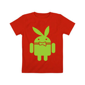 Детская футболка хлопок с принтом Android Playboy в Санкт-Петербурге, 100% хлопок | круглый вырез горловины, полуприлегающий силуэт, длина до линии бедер | Тематика изображения на принте: android | play | андроид | плейбой