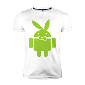 Мужская футболка премиум с принтом Android Playboy в Санкт-Петербурге, 92% хлопок, 8% лайкра | приталенный силуэт, круглый вырез ворота, длина до линии бедра, короткий рукав | android | play | андроид | плейбой