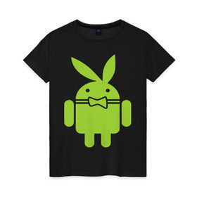 Женская футболка хлопок с принтом Android Playboy в Санкт-Петербурге, 100% хлопок | прямой крой, круглый вырез горловины, длина до линии бедер, слегка спущенное плечо | android | play | андроид | плейбой