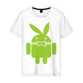 Мужская футболка хлопок с принтом Android Playboy в Санкт-Петербурге, 100% хлопок | прямой крой, круглый вырез горловины, длина до линии бедер, слегка спущенное плечо. | android | play | андроид | плейбой