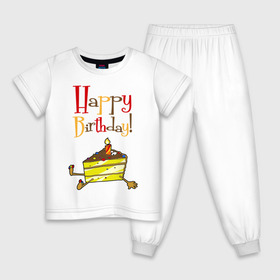Детская пижама хлопок с принтом Happy Birthday! в Санкт-Петербурге, 100% хлопок |  брюки и футболка прямого кроя, без карманов, на брюках мягкая резинка на поясе и по низу штанин
 | happy birthday | день рождения | именинник | с днем рождения | торт