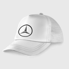 Детская кепка тракер с принтом Mercedes-Benz logo в Санкт-Петербурге, Козырек - 100% хлопок. Кепка - 100% полиэстер, Задняя часть - сетка | универсальный размер, пластиковая застёжка | mercedes | mercedes benz | логотип mercedes | логотип mercedes benz | логотип мерседерс бенс | мерен | мерседерс | мерседерс бенс