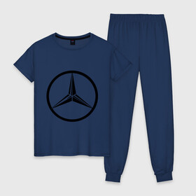 Женская пижама хлопок с принтом Mercedes-Benz logo в Санкт-Петербурге, 100% хлопок | брюки и футболка прямого кроя, без карманов, на брюках мягкая резинка на поясе и по низу штанин | mercedes | mercedes benz | логотип mercedes | логотип mercedes benz | логотип мерседерс бенс | мерен | мерседерс | мерседерс бенс