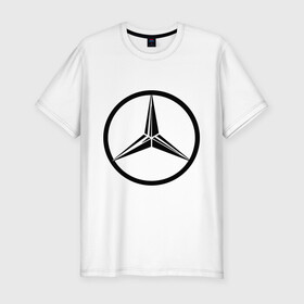 Мужская футболка премиум с принтом Mercedes-Benz logo в Санкт-Петербурге, 92% хлопок, 8% лайкра | приталенный силуэт, круглый вырез ворота, длина до линии бедра, короткий рукав | Тематика изображения на принте: mercedes | mercedes benz | логотип mercedes | логотип mercedes benz | логотип мерседерс бенс | мерен | мерседерс | мерседерс бенс