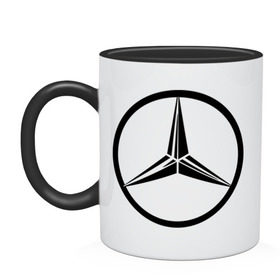 Кружка двухцветная с принтом Mercedes-Benz logo в Санкт-Петербурге, керамика | объем — 330 мл, диаметр — 80 мм. Цветная ручка и кайма сверху, в некоторых цветах — вся внутренняя часть | mercedes | mercedes benz | логотип mercedes | логотип mercedes benz | логотип мерседерс бенс | мерен | мерседерс | мерседерс бенс