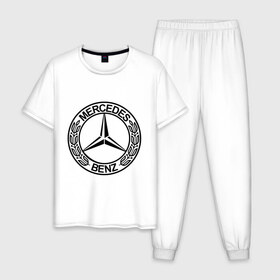 Мужская пижама хлопок с принтом Mercedes-Benz в Санкт-Петербурге, 100% хлопок | брюки и футболка прямого кроя, без карманов, на брюках мягкая резинка на поясе и по низу штанин
 | mercedes | mercedes benz | логотип mercedes | логотип mercedes benz | логотип мерседерс бенс | мерен | мерседерс | мерседерс бенс
