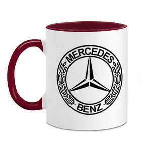 Кружка двухцветная с принтом Mercedes-Benz в Санкт-Петербурге, керамика | объем — 330 мл, диаметр — 80 мм. Цветная ручка и кайма сверху, в некоторых цветах — вся внутренняя часть | mercedes | mercedes benz | логотип mercedes | логотип mercedes benz | логотип мерседерс бенс | мерен | мерседерс | мерседерс бенс