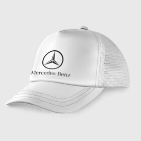 Детская кепка тракер с принтом Logo Mercedes-Benz в Санкт-Петербурге, Козырек - 100% хлопок. Кепка - 100% полиэстер, Задняя часть - сетка | универсальный размер, пластиковая застёжка | Тематика изображения на принте: mercedes | mercedes benz | логотип mercedes | логотип mercedes benz | логотип мерседерс бенс | мерен | мерседерс | мерседерс бенс