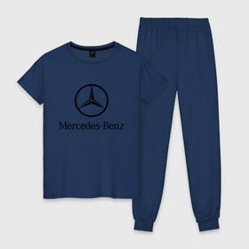 Женская пижама хлопок с принтом Logo Mercedes-Benz в Санкт-Петербурге, 100% хлопок | брюки и футболка прямого кроя, без карманов, на брюках мягкая резинка на поясе и по низу штанин | mercedes | mercedes benz | логотип mercedes | логотип mercedes benz | логотип мерседерс бенс | мерен | мерседерс | мерседерс бенс