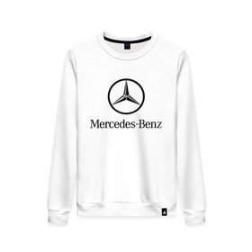 Женский свитшот хлопок с принтом Logo Mercedes-Benz в Санкт-Петербурге, 100% хлопок | прямой крой, круглый вырез, на манжетах и по низу широкая трикотажная резинка  | mercedes | mercedes benz | логотип mercedes | логотип mercedes benz | логотип мерседерс бенс | мерен | мерседерс | мерседерс бенс