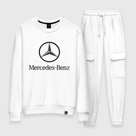 Женский костюм хлопок с принтом Logo Mercedes-Benz в Санкт-Петербурге, 100% хлопок | на свитшоте круглая горловина, мягкая резинка по низу. Брюки заужены к низу, на них два вида карманов: два 