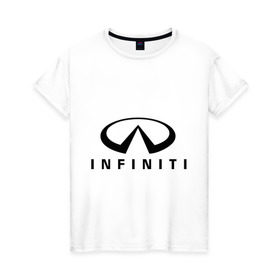 Женская футболка хлопок с принтом Infiniti logo в Санкт-Петербурге, 100% хлопок | прямой крой, круглый вырез горловины, длина до линии бедер, слегка спущенное плечо | Тематика изображения на принте: infiniti автомобиль | автомобиль инфинити | инфинити | логотип infiniti | логотип инфинити