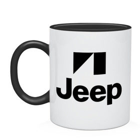 Кружка двухцветная с принтом Jeep logo в Санкт-Петербурге, керамика | объем — 330 мл, диаметр — 80 мм. Цветная ручка и кайма сверху, в некоторых цветах — вся внутренняя часть | Тематика изображения на принте: jeep | автомобиль jeep | автомобиль джип | джип | логотип jeep | логотип джип