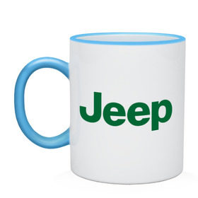 Кружка двухцветная с принтом Logo Jeep в Санкт-Петербурге, керамика | объем — 330 мл, диаметр — 80 мм. Цветная ручка и кайма сверху, в некоторых цветах — вся внутренняя часть | Тематика изображения на принте: jeep | автомобиль jeep | автомобиль джип | джип | логотип jeep | логотип джип